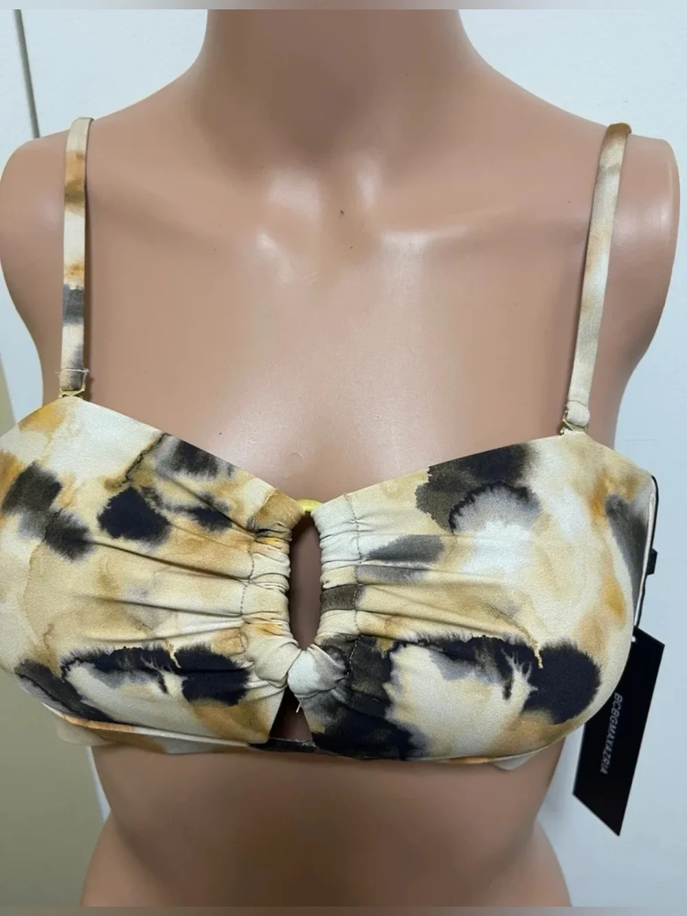 BCBGMAXAZRIA EUPHORIA BANDEAU BIKINI TOP  RUCHED FRONT ADJUSTABLE STRAPS SIZE 6